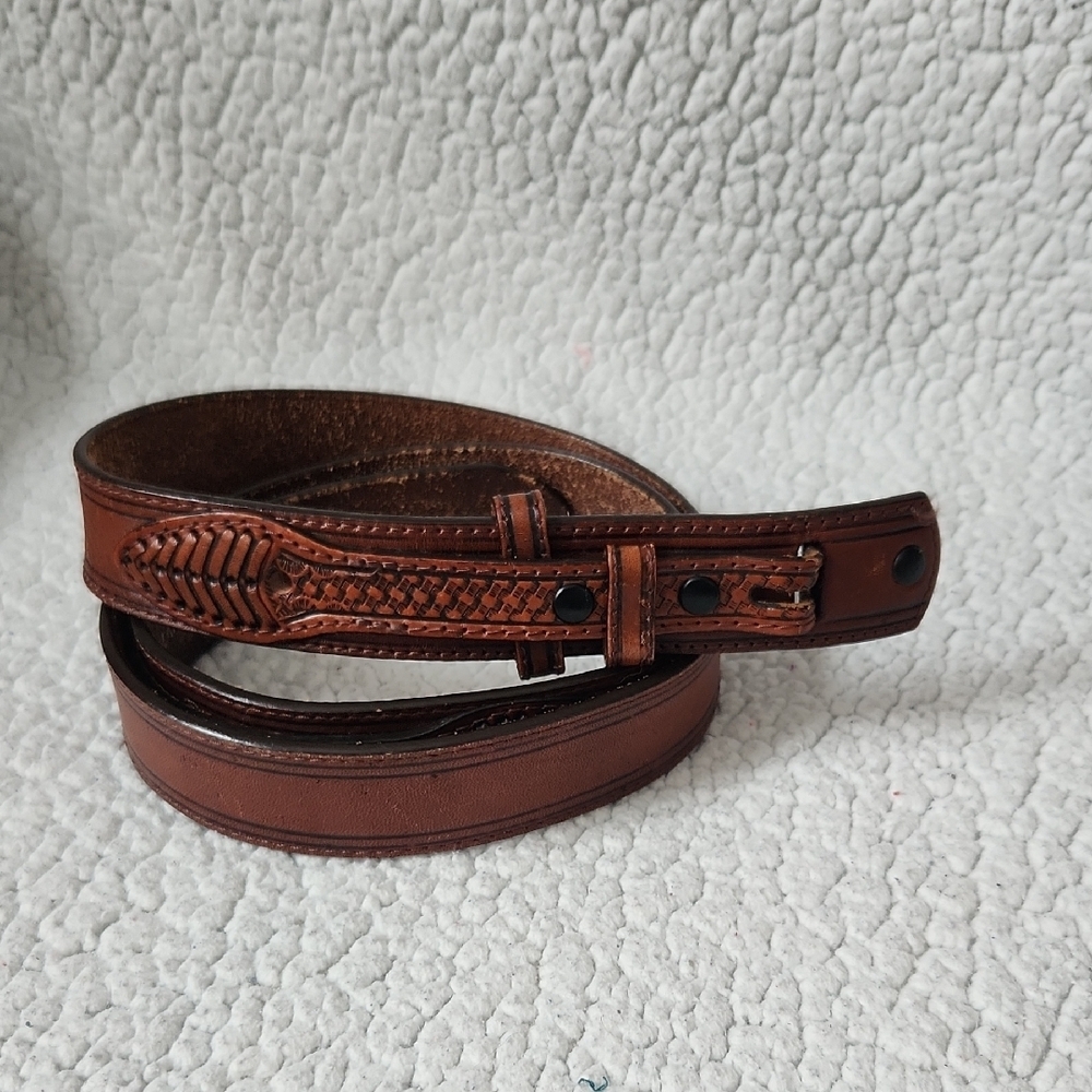 Western Nocona Vintage Geuine Tooled Leather Braided Detail Cowboy Belt